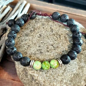 Chakra Healing Gemstone Bracelet Green Aqua Terra Jasper Black Lava